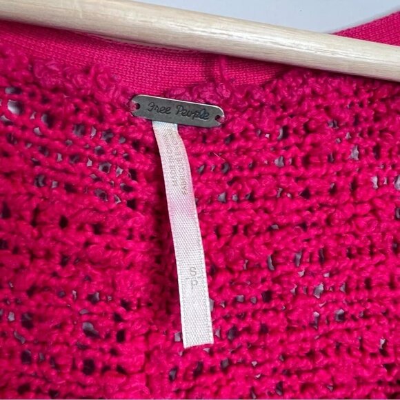 Free People Womens Size Small Bright Pink Loose Knit V Neck Oversized Sweater - Picture 5 of 9